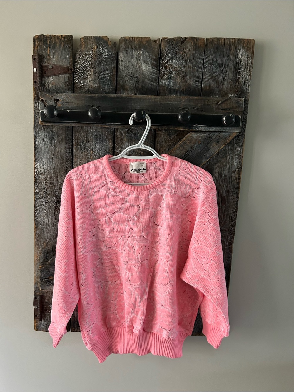 Women's Vintage Orangerie Pink Openwork Crewneck Sweater